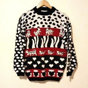 Vintage Custom Design dalmatian cat bear print sweater 90s